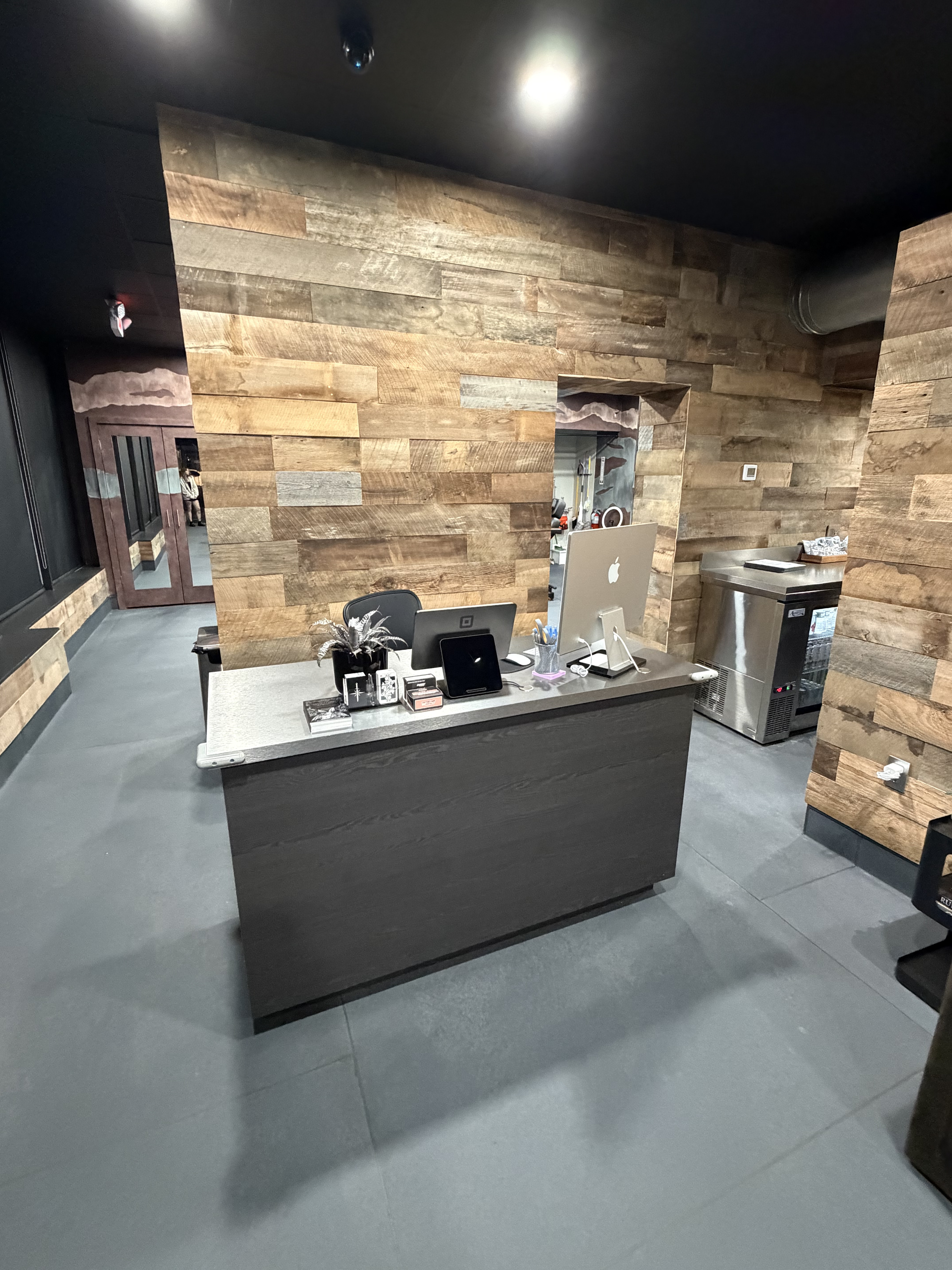 Reception desk and front counter at Double Edge Ink